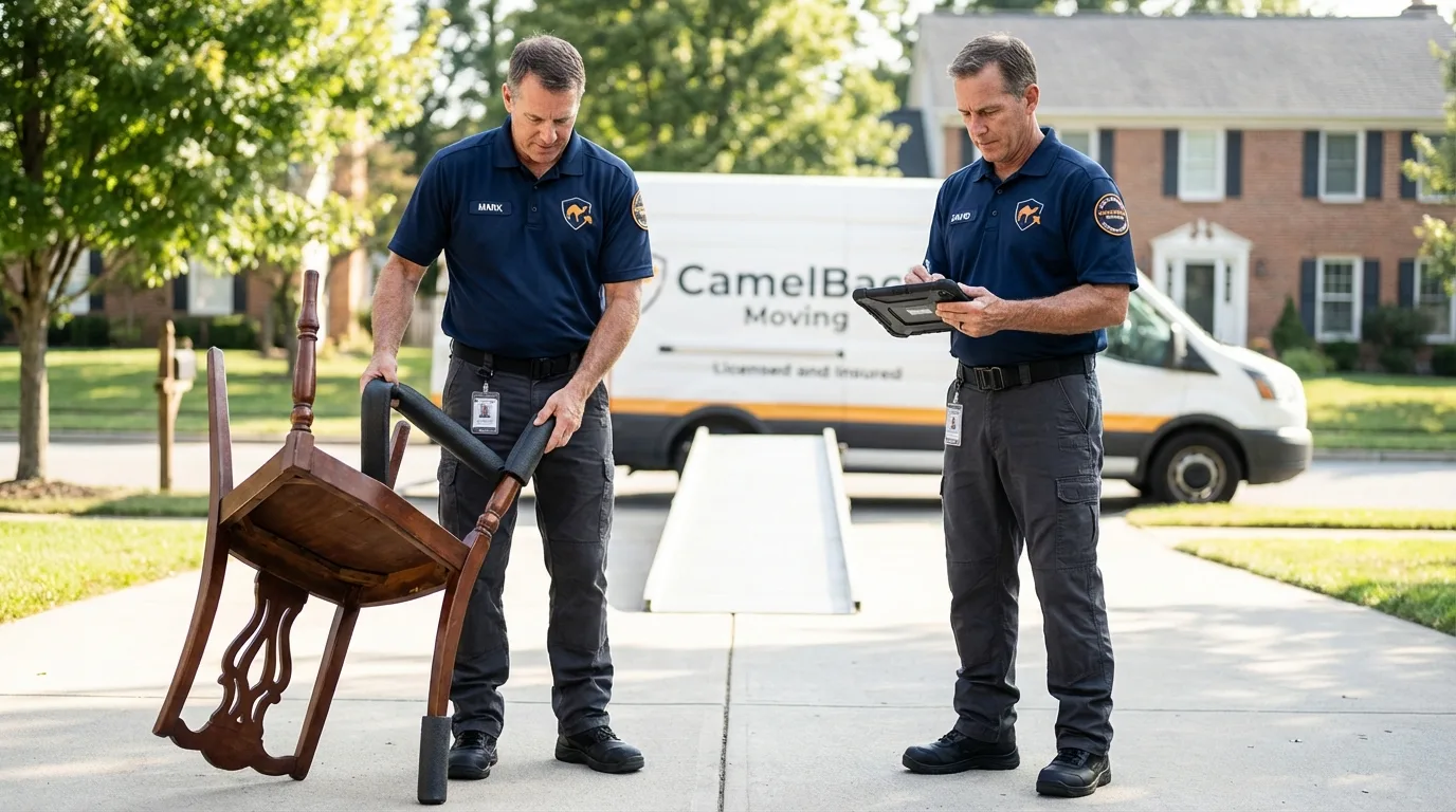 Movers inspecting furniture for damage prevention before loading in Roan Mountain, TN