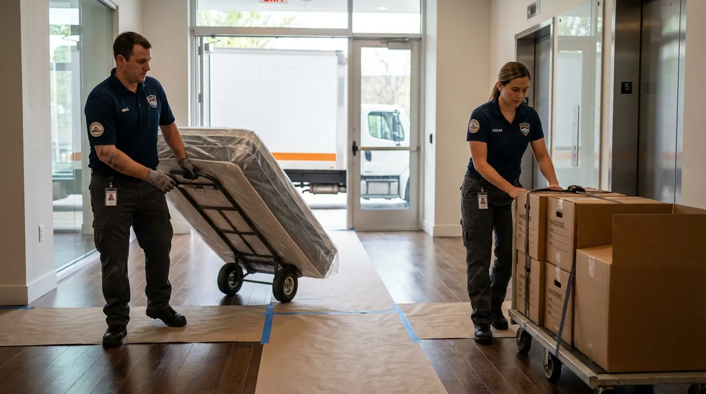 Professional apartment movers loading elevator in Roan Mountain, TN