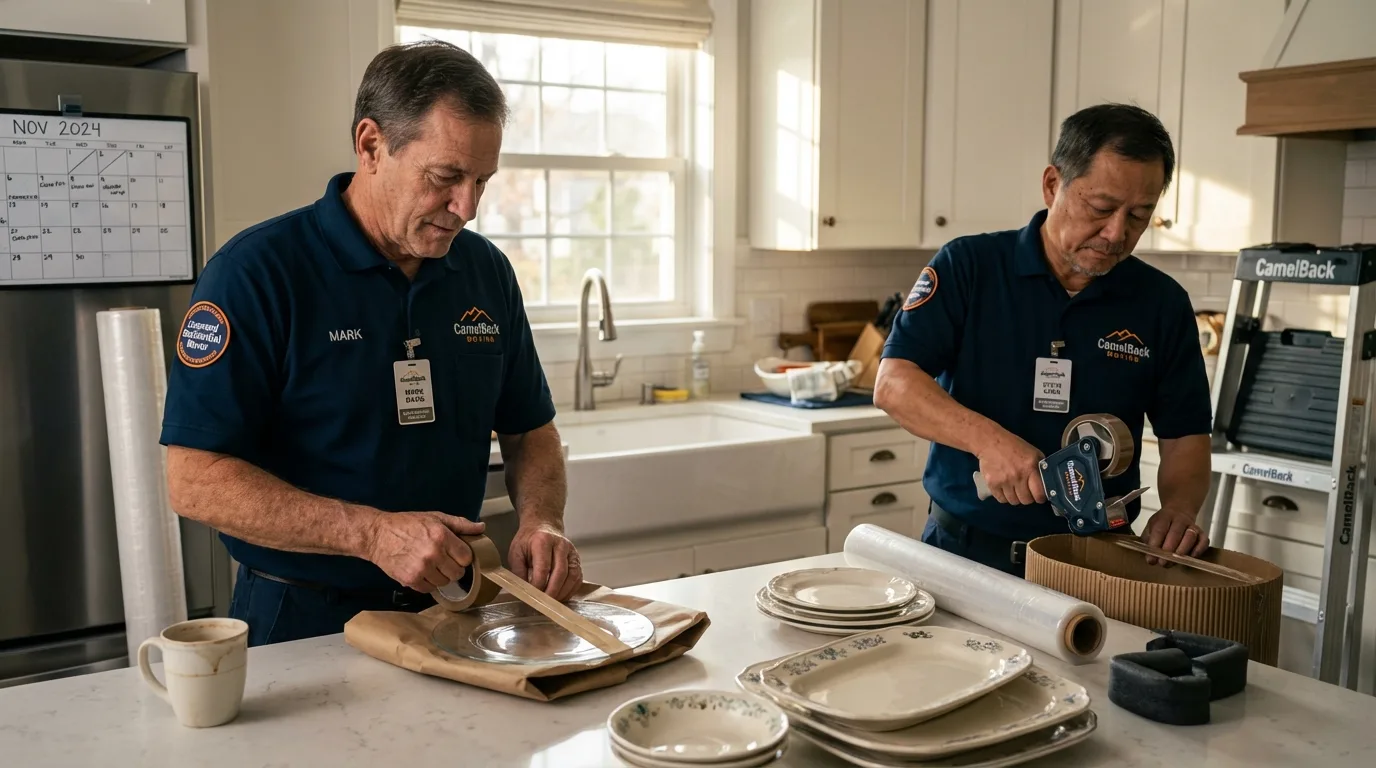 Professional crew packing kitchen dishware in Roan Mountain, TN